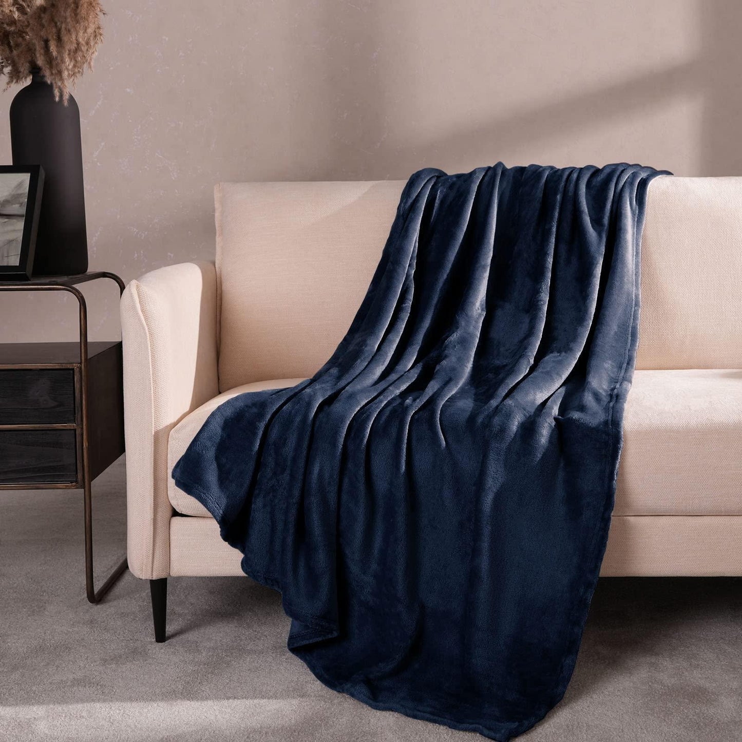 Fleece Ultra Soft Large Blanket Throw Bedspread Anti Static for Sofa Couch Bed Camping Travel Fluffy Cozy Warm Lightweight Microfiber Navy Blue 50 x60 - Loomini