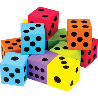 Foam Colorful Large Dice, 12 Per Pack, 2 Packs - Loomini