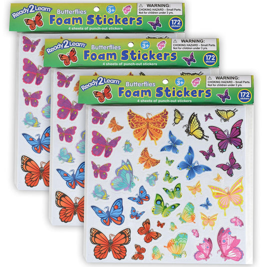 Foam Stickers - Butterflies - 172 Per Pack - 3 Packs - Loomini