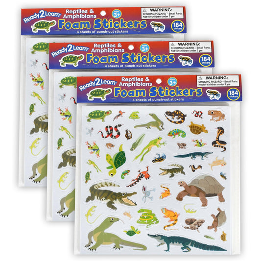 Foam Stickers - Reptiles and Amphibians - 184 Per Pack - 3 Packs - Loomini