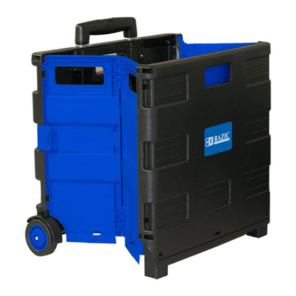 Folding Cart on Wheels w/Lid Cover, 16" x 18" x 15", Black/Blue - Loomini