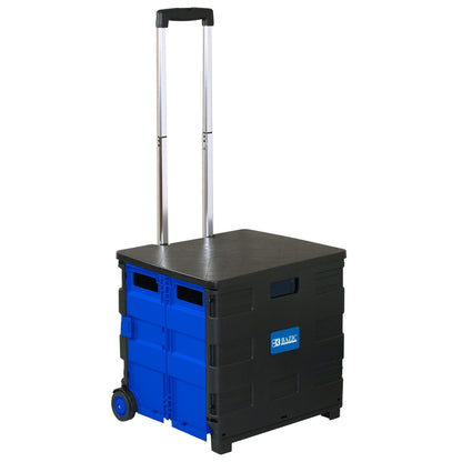 Folding Cart on Wheels w/Lid Cover, 16" x 18" x 15", Black/Blue - Loomini