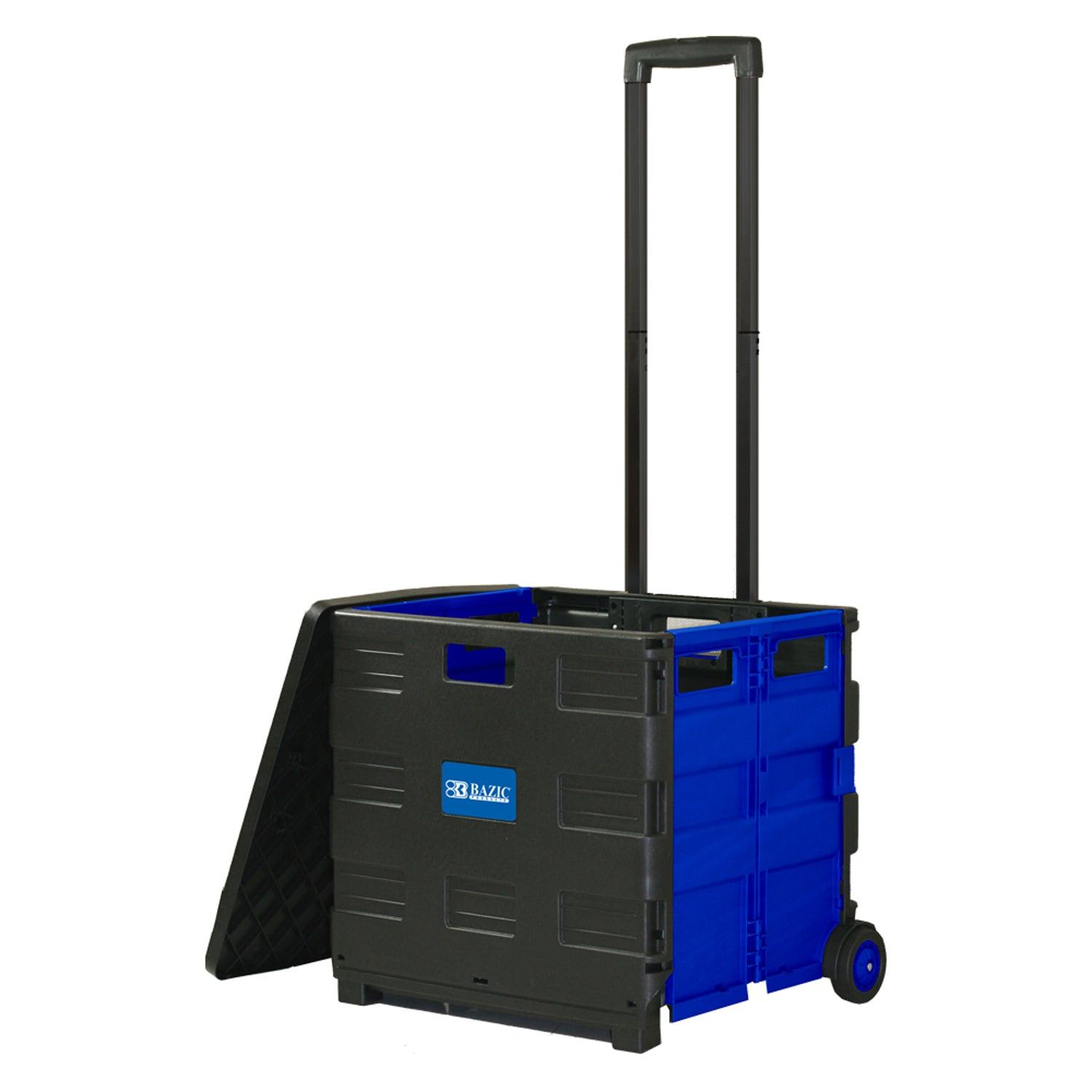 Folding Cart on Wheels w/Lid Cover, 16" x 18" x 15", Black/Blue - Loomini