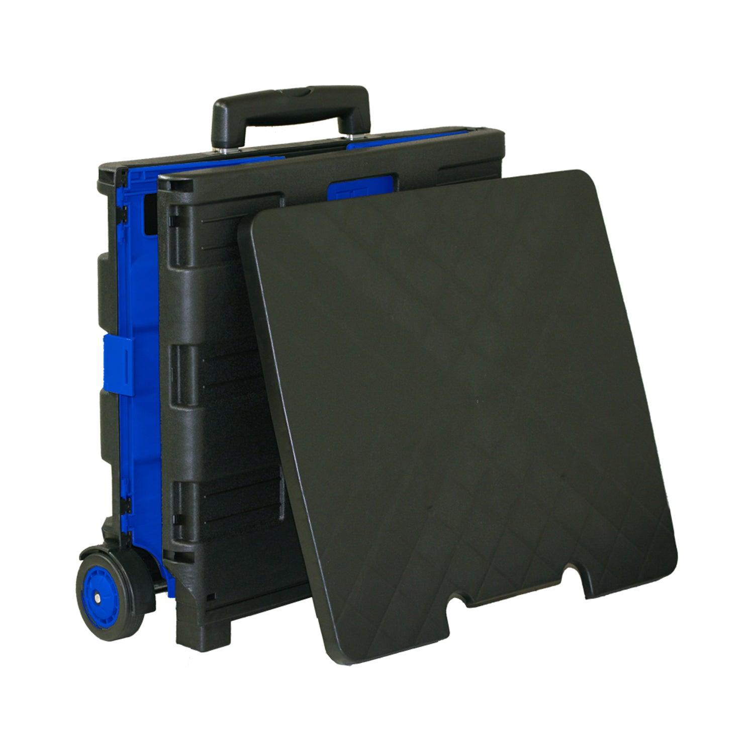 Folding Cart on Wheels w/Lid Cover, 16" x 18" x 15", Black/Blue - Loomini