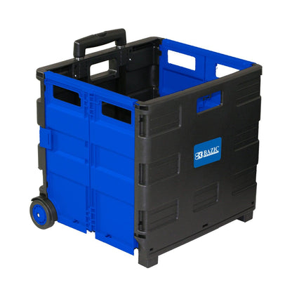 Folding Cart on Wheels w/Lid Cover, 16" x 18" x 15", Black/Blue - Loomini