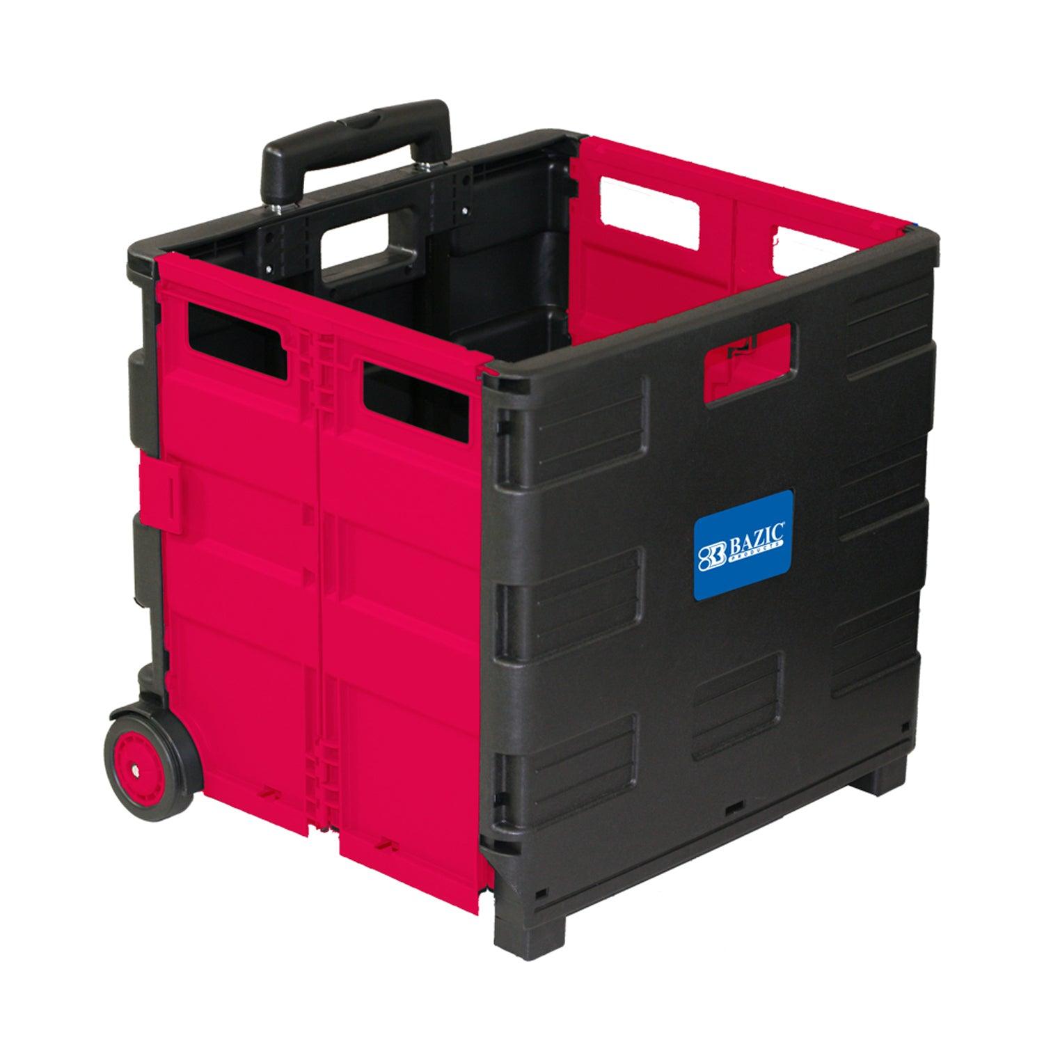 Folding Cart on Wheels w/Lid Cover, 16" x 18" x 15", Black/Red - Loomini