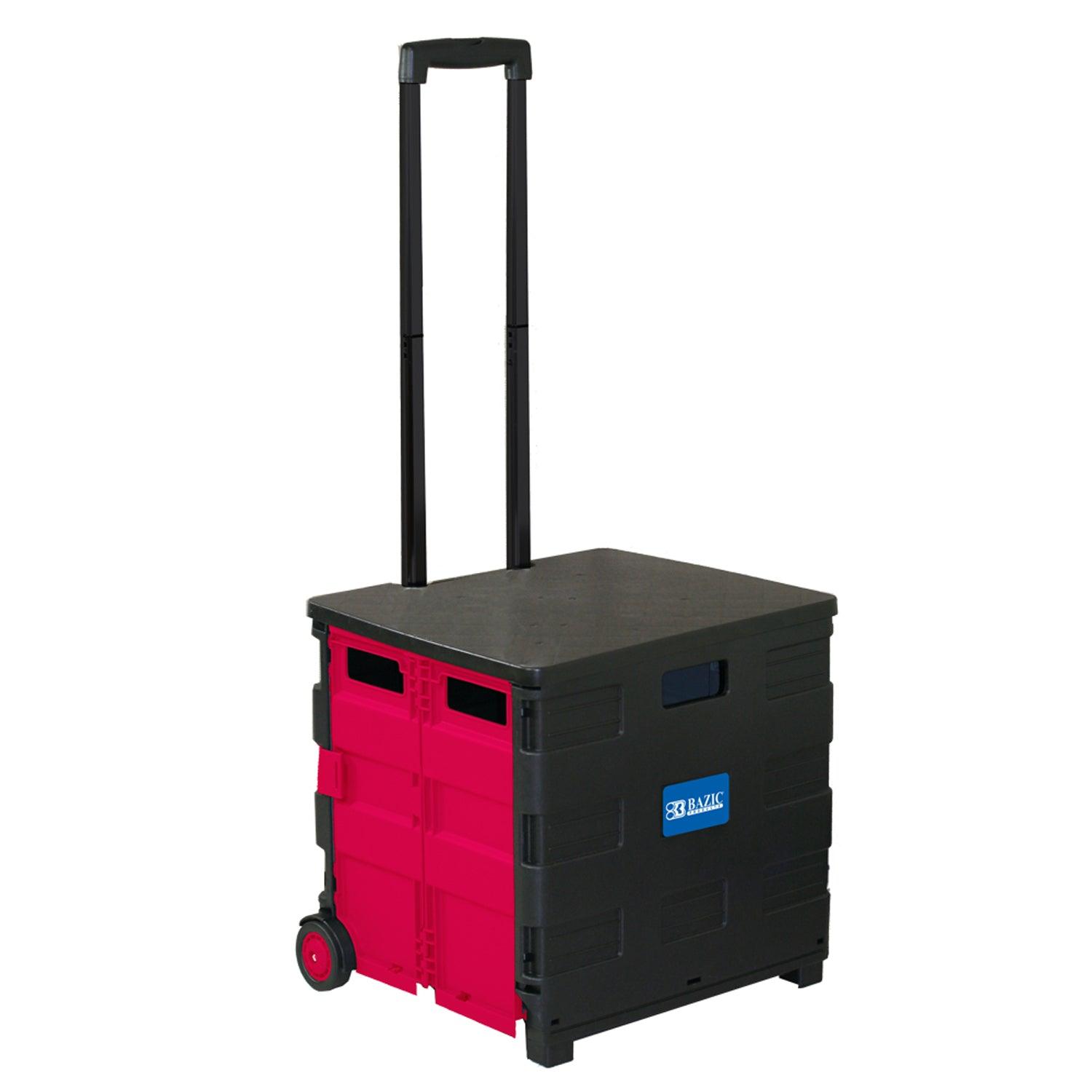 Folding Cart on Wheels w/Lid Cover, 16" x 18" x 15", Black/Red - Loomini