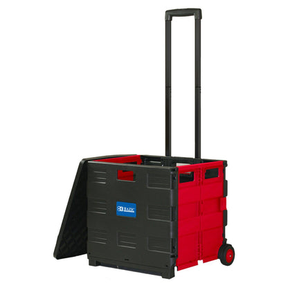 Folding Cart on Wheels w/Lid Cover, 16" x 18" x 15", Black/Red - Loomini