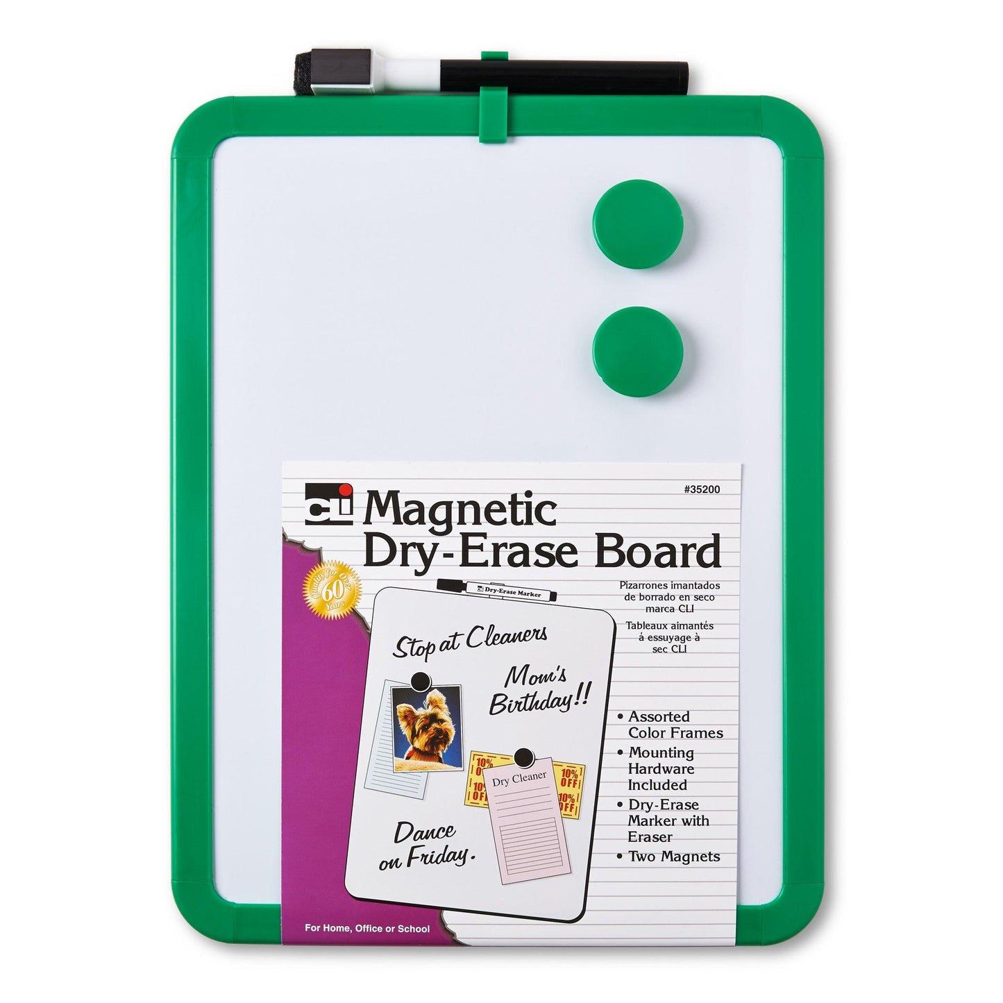 Framed Magnetic Dry Erase Board with Marker & Magnets, Assorted Colors, 8.5" x 11", Pack of 4 - Loomini