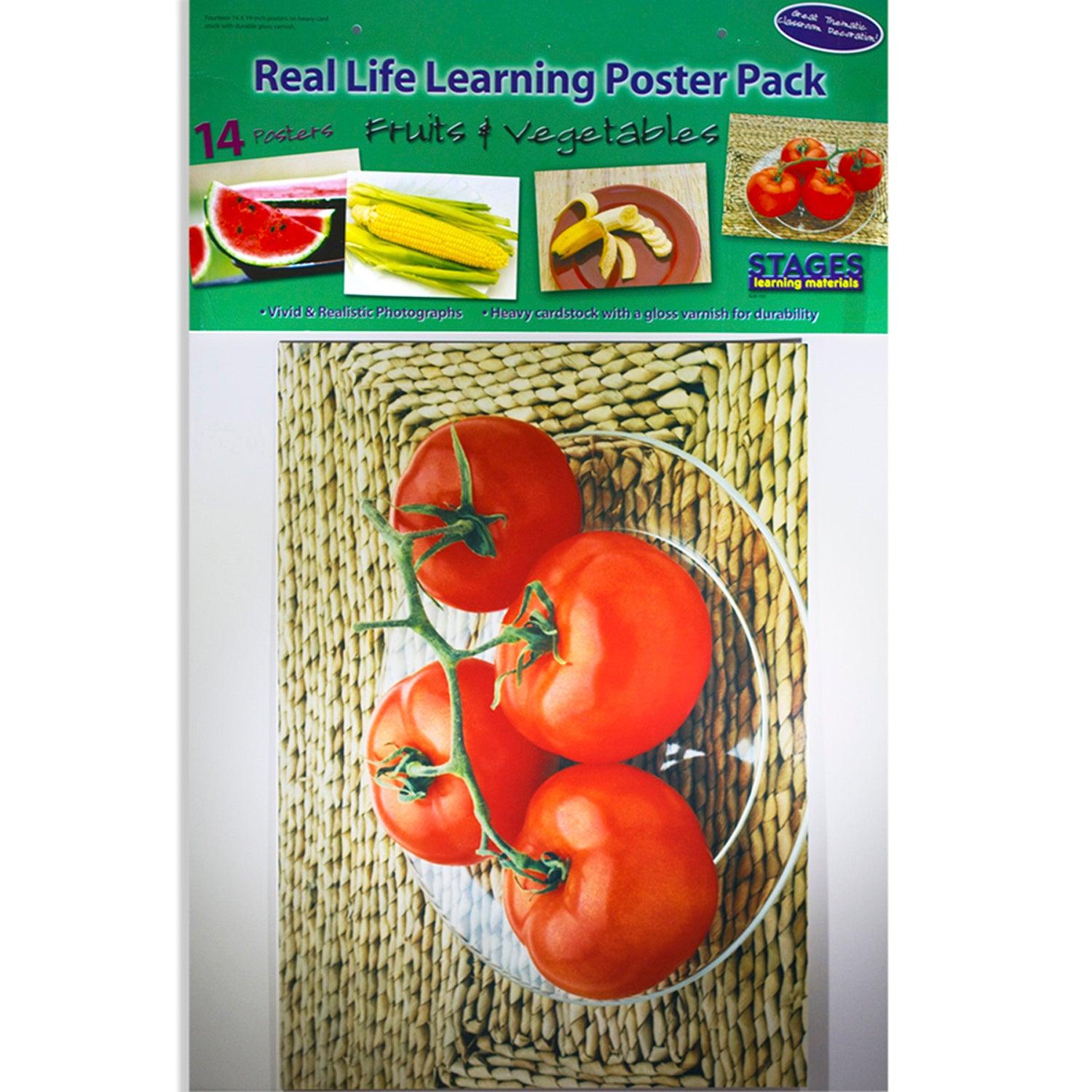 Fruits & Vegetables Real Life Learning Poster Set, Set of 14 - Loomini