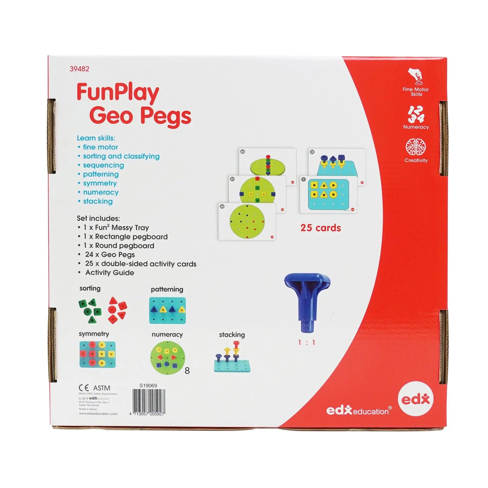 FunPlay Geo Pegs - 18m+ - 24 Plastic Pegs + 2 Pegboards + 50 Activities + Messy Tray Edxeducation®