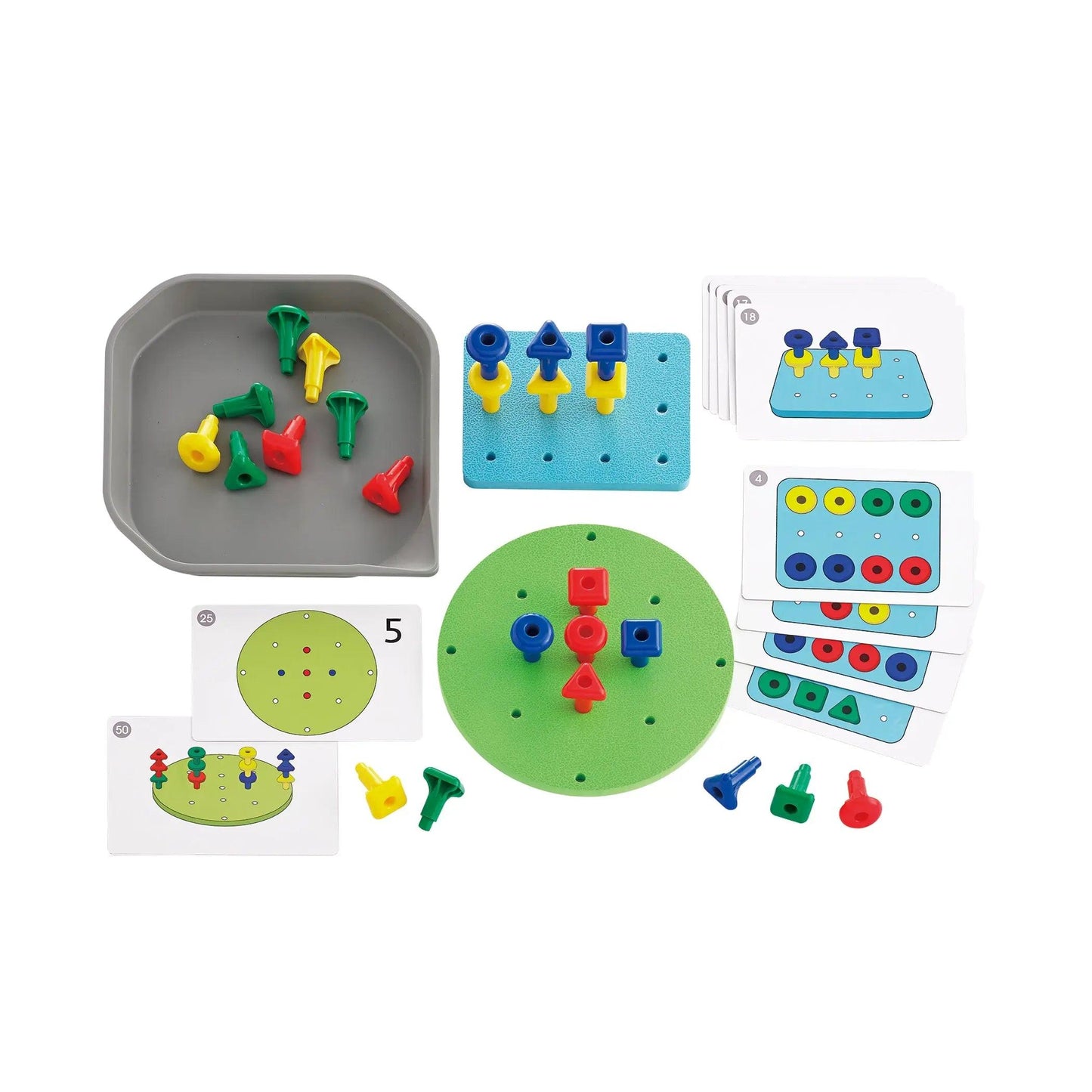 FunPlay Geo Pegs - 18m+ - 24 Plastic Pegs + 2 Pegboards + 50 Activities + Messy Tray Edxeducation®