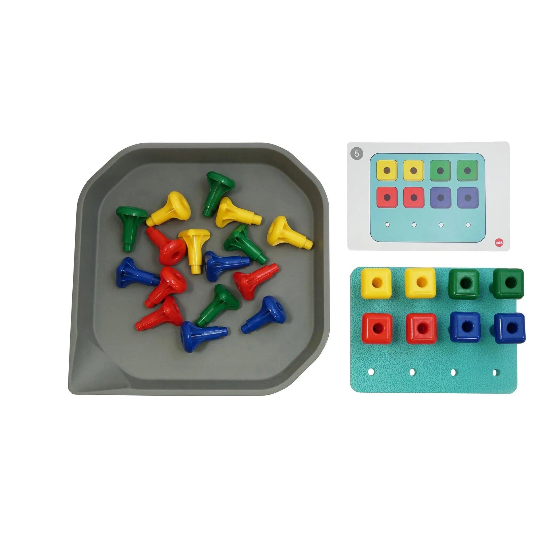 FunPlay Geo Pegs - 18m+ - 24 Plastic Pegs + 2 Pegboards + 50 Activities + Messy Tray Edxeducation®