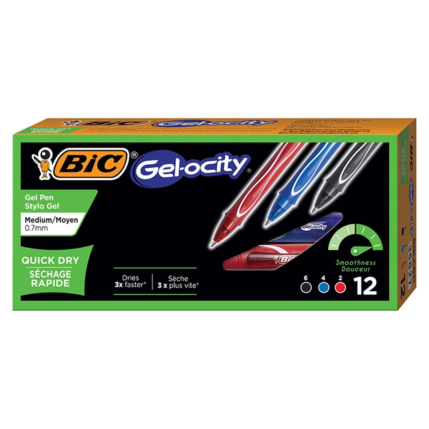 Gel-ocity® Quick Dry Retractable Gel Pens, Assorted Black, Blue and Red, Pack of 12 - Loomini