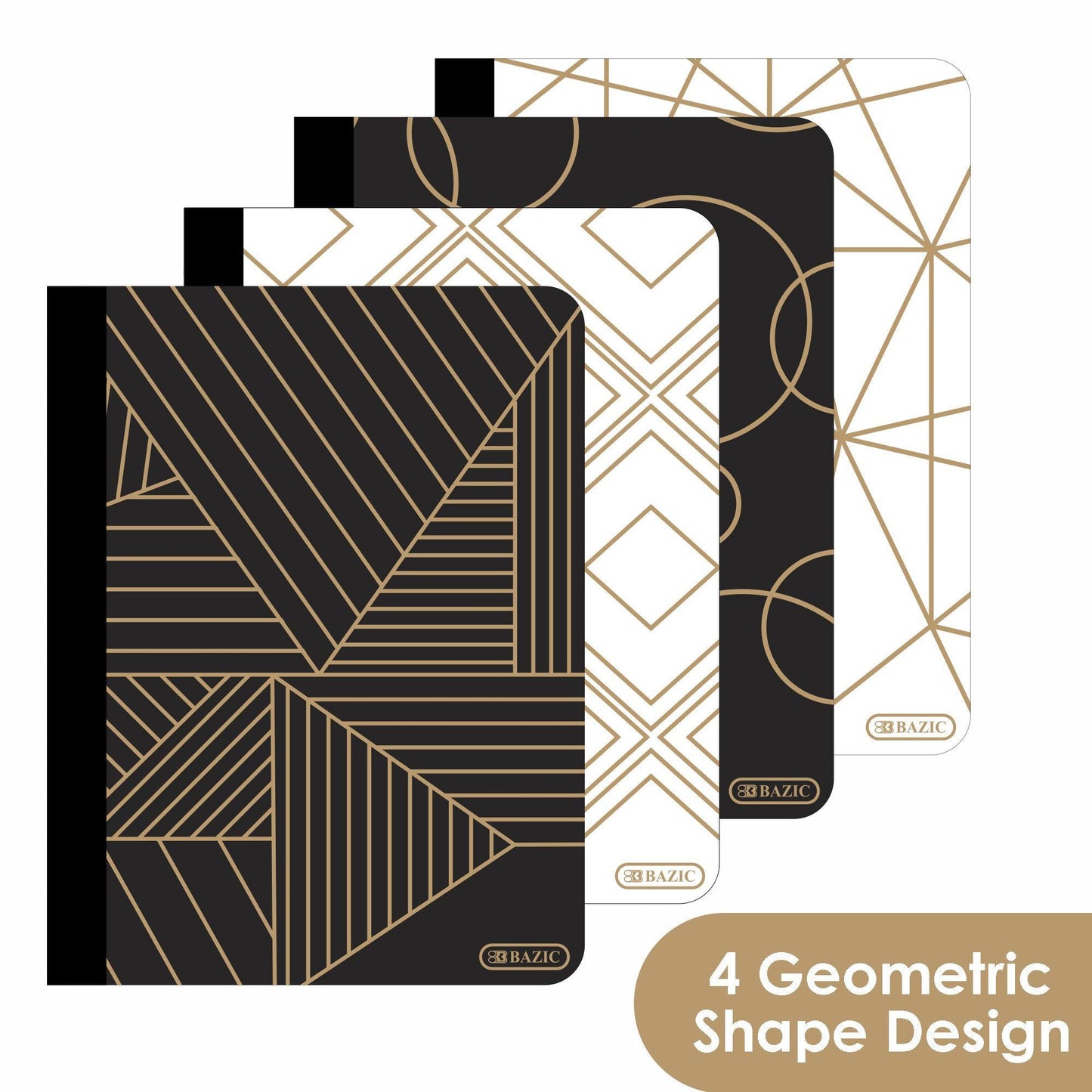 Geometric Composition Book, Assorted Covers, 80 Sheets/160 Pages, Pack of 12 - Loomini