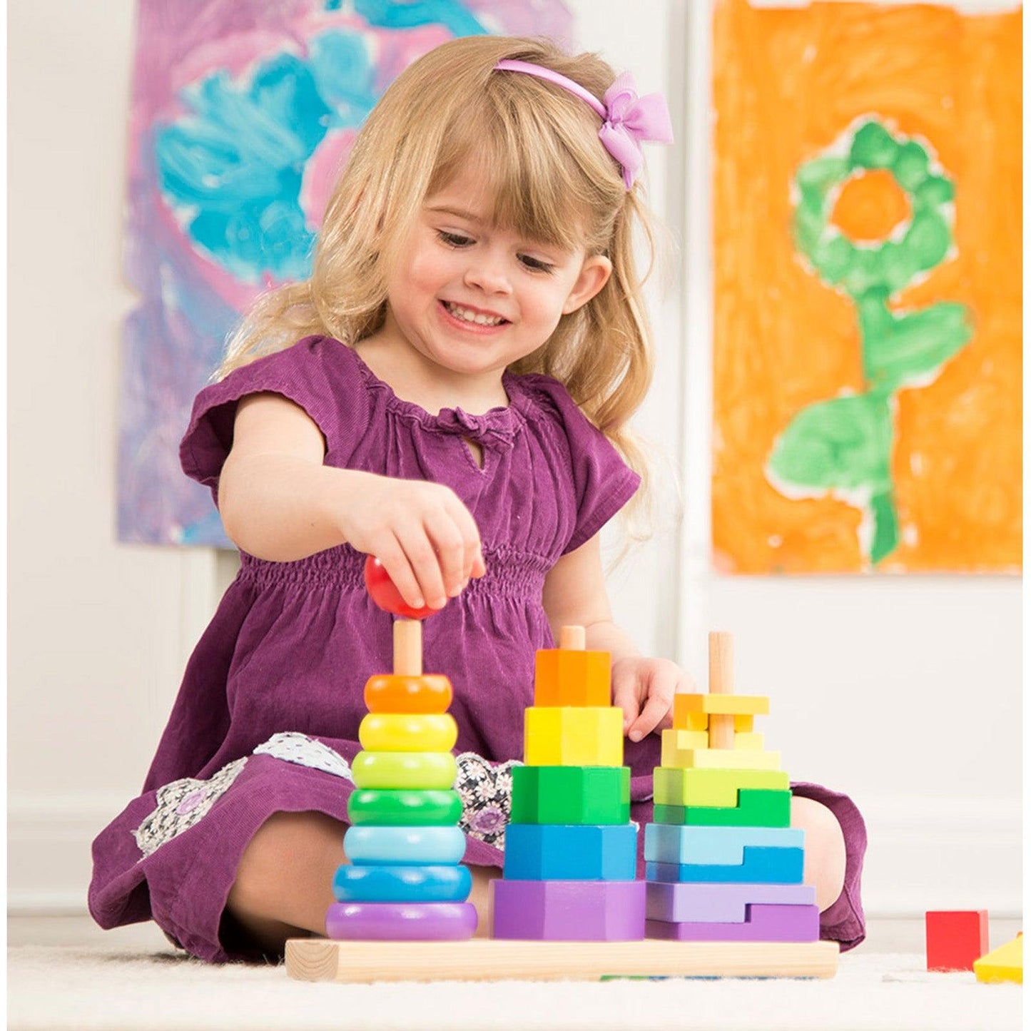 Geometric Stacker Toddler Toy, 25 Pieces - Loomini