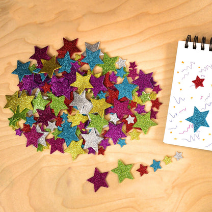 Glitter Foam Stickers - Stars - Multicolor, 168 Per Pack, 3 Packs - Loomini