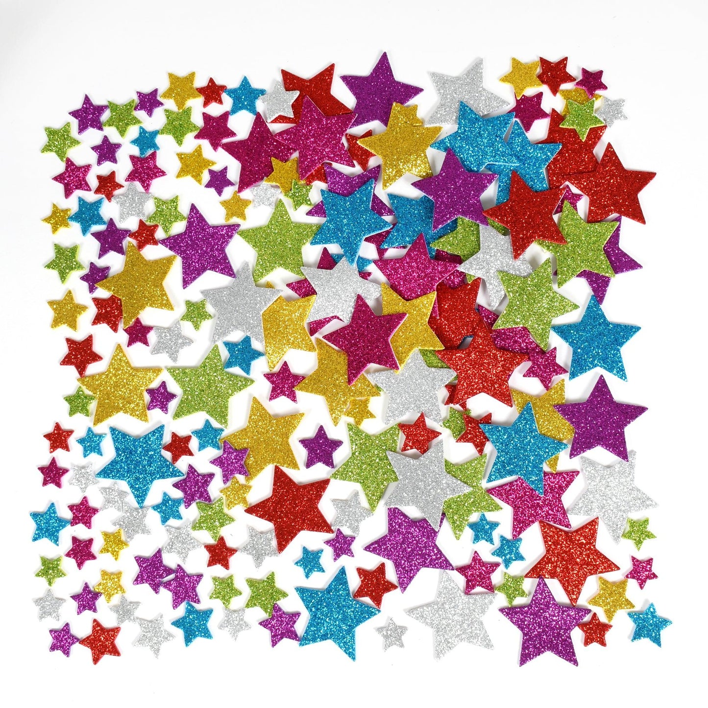 Glitter Foam Stickers - Stars - Multicolor, 168 Per Pack, 3 Packs - Loomini