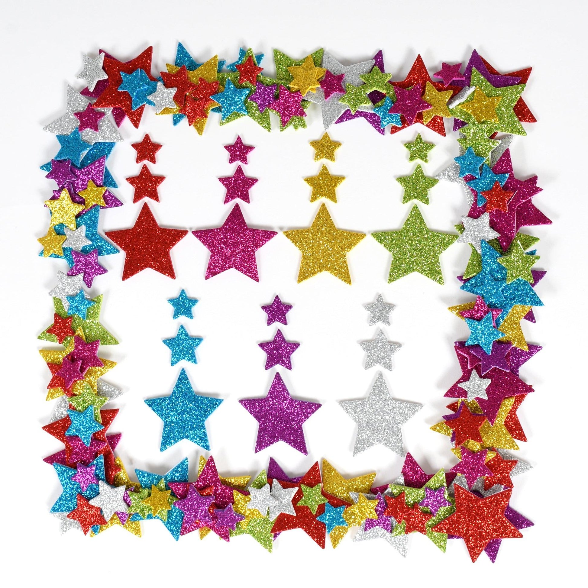 Glitter Foam Stickers - Stars - Multicolor, 168 Per Pack, 3 Packs - Loomini