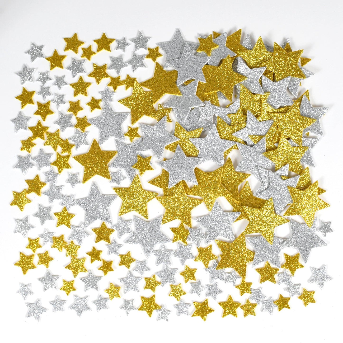 Glitter Foam Stickers - Stars - Silver and Gold, 168 Per Pack, 3 Packs - Loomini