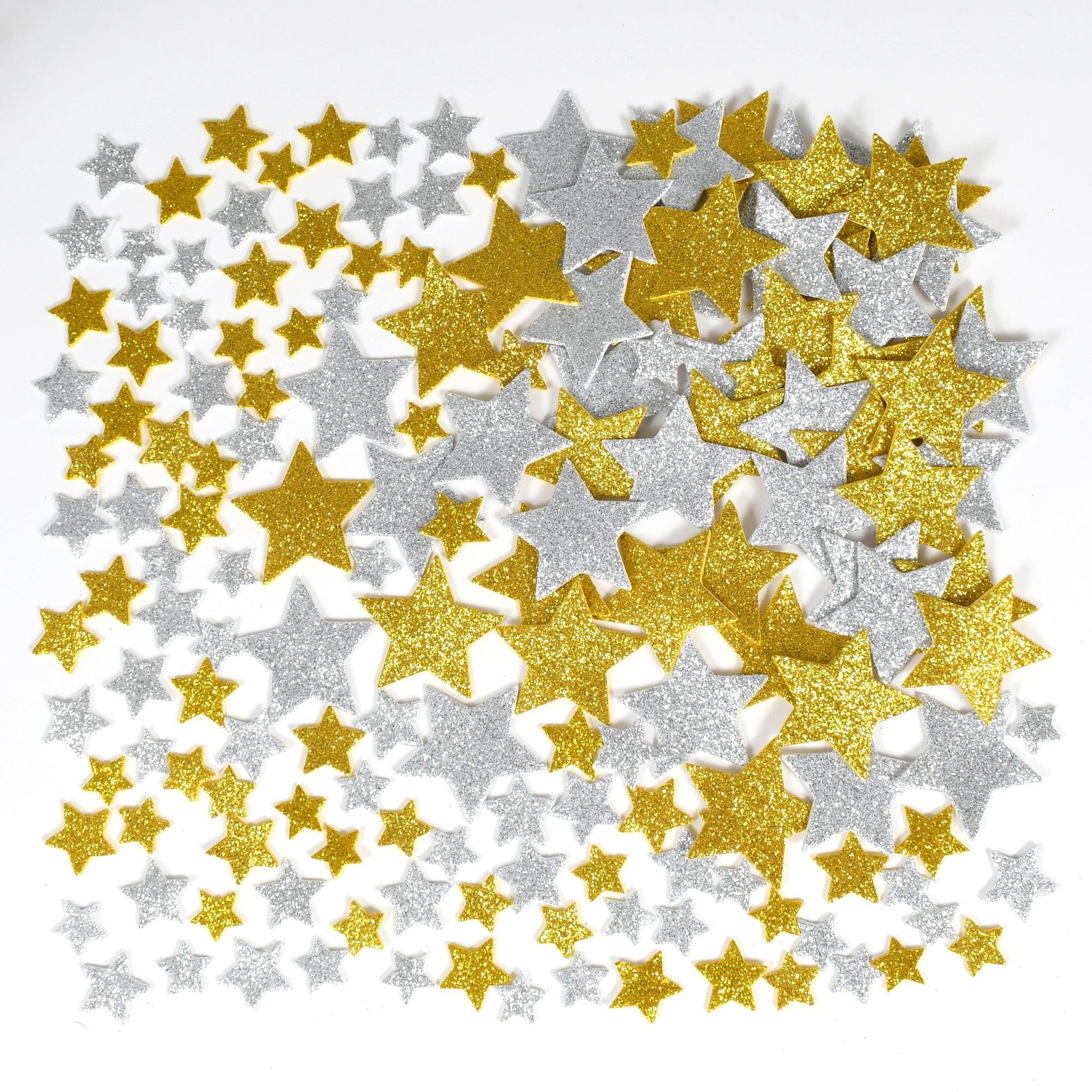 Glitter Foam Stickers - Stars - Silver and Gold, 168 Per Pack, 3 Packs - Loomini