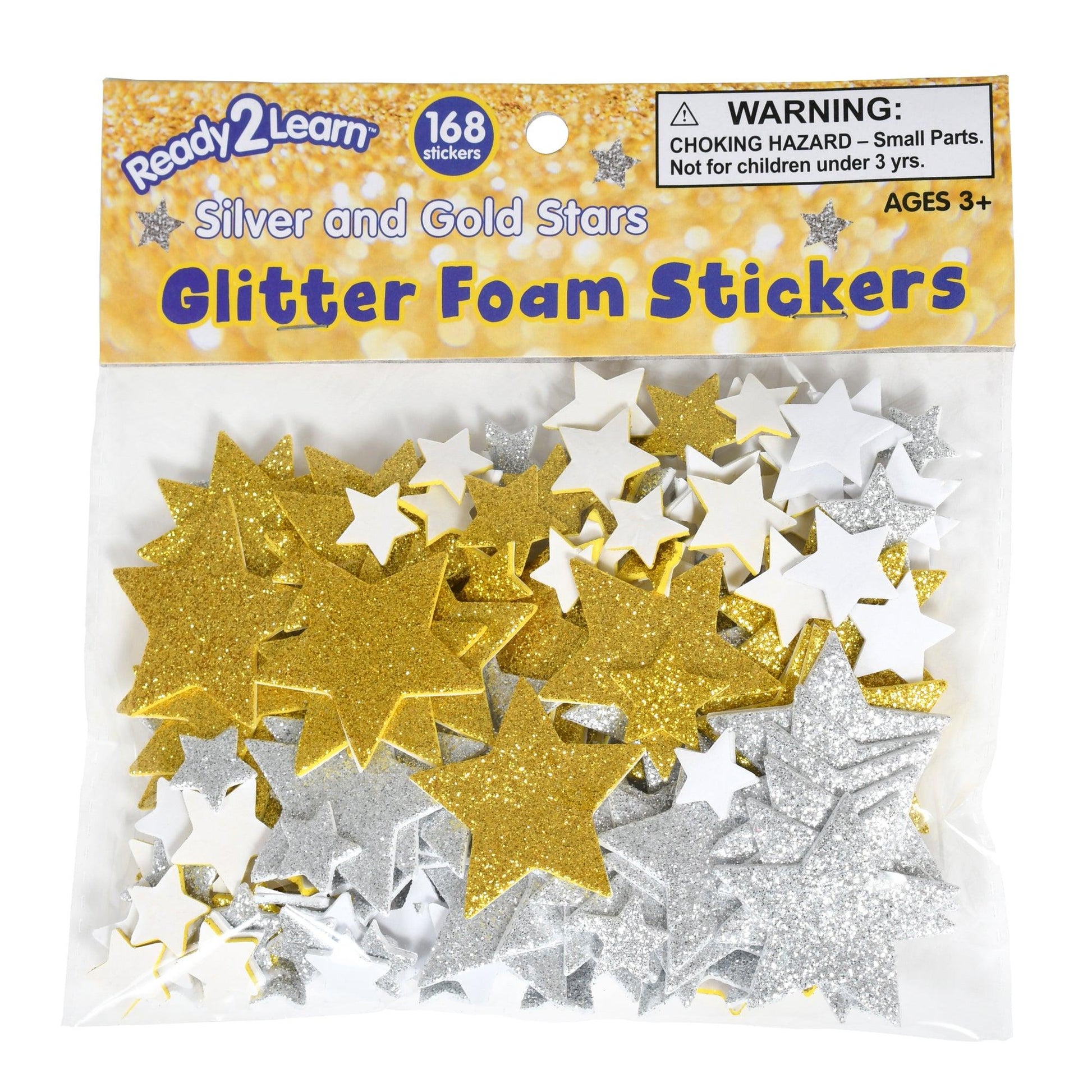 Glitter Foam Stickers - Stars - Silver and Gold, 168 Per Pack, 3 Packs - Loomini