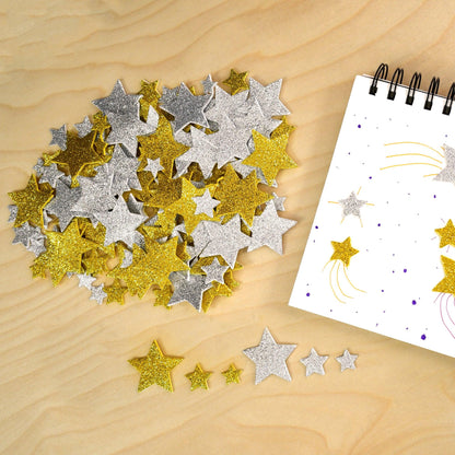 Glitter Foam Stickers - Stars - Silver and Gold, 168 Per Pack, 3 Packs - Loomini