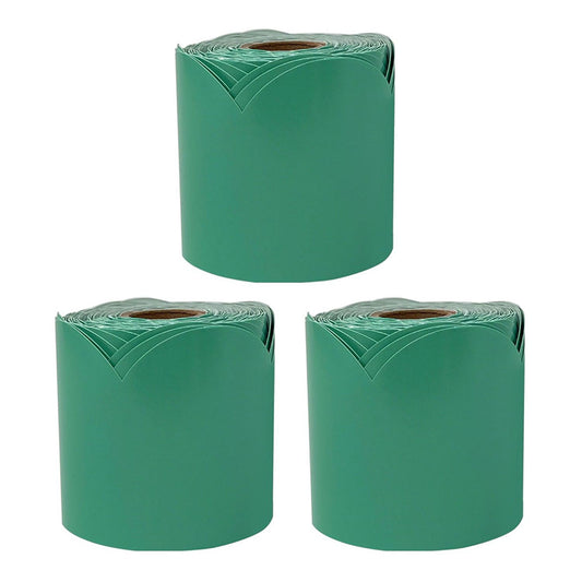 Grow Together Jade Green Rolled Scalloped Bulletin Board Borders, 65 Feet Per Roll, Pack of 3 - Loomini