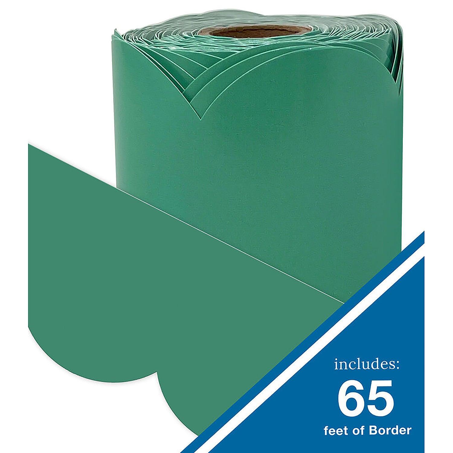Grow Together Jade Green Rolled Scalloped Bulletin Board Borders, 65 Feet Per Roll, Pack of 3 - Loomini