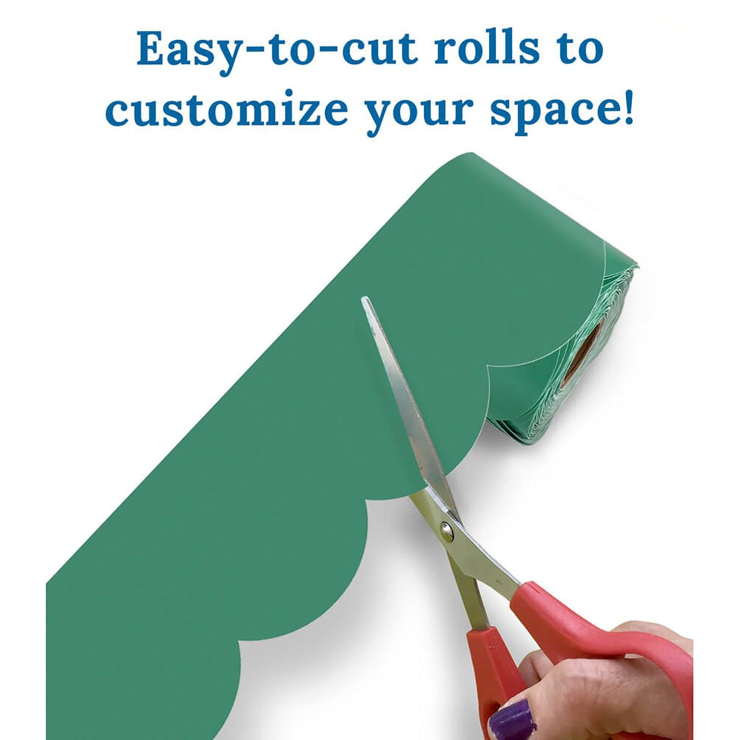 Grow Together Jade Green Rolled Scalloped Bulletin Board Borders, 65 Feet Per Roll, Pack of 3 - Loomini