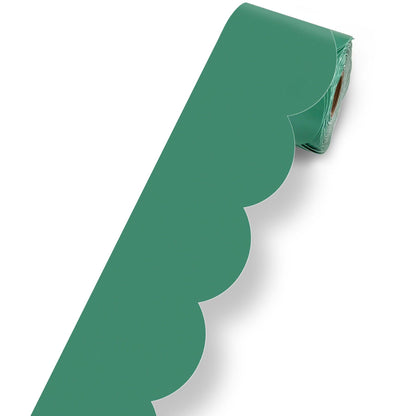 Grow Together Jade Green Rolled Scalloped Bulletin Board Borders, 65 Feet Per Roll, Pack of 3 - Loomini