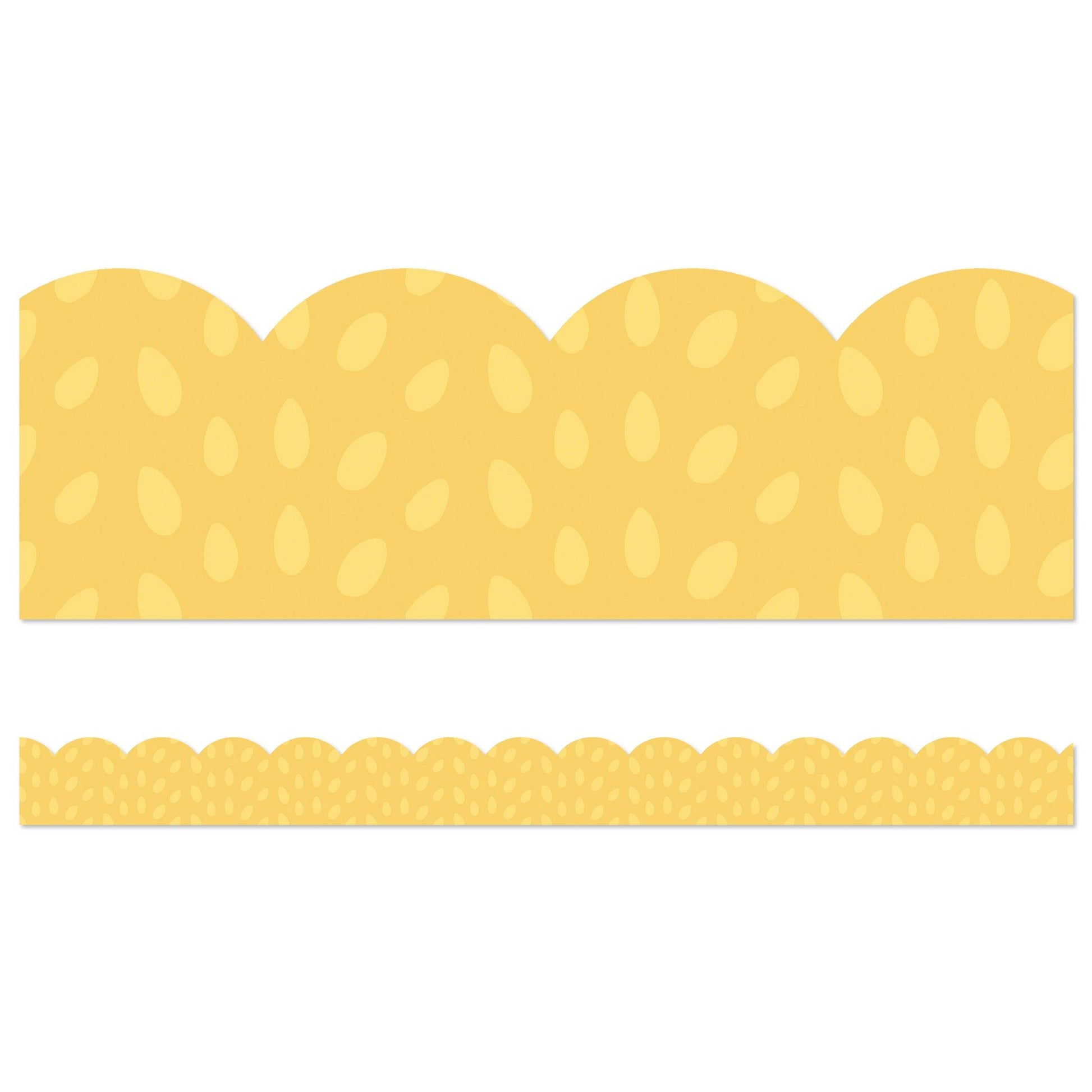 Grow Together Yellow with Painted Dots Scalloped Borders, 39 Feet Per Pack, 6 Packs - Loomini