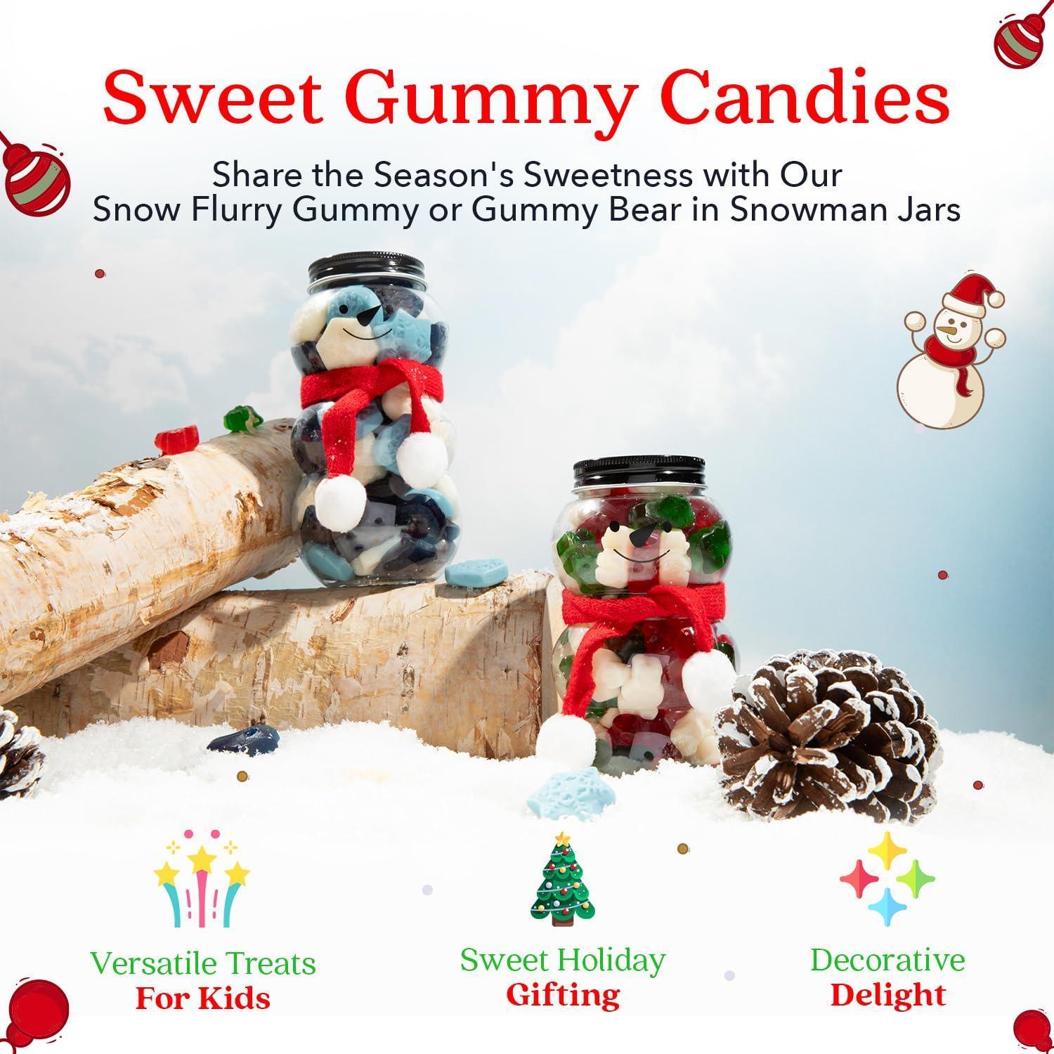 Gummy Bear Snowman Candy Jar | Delightful Gummy Bears Jar Gift with Red Scarf | A Sweet Stuffed Winter Treat for Christmas - Loomini