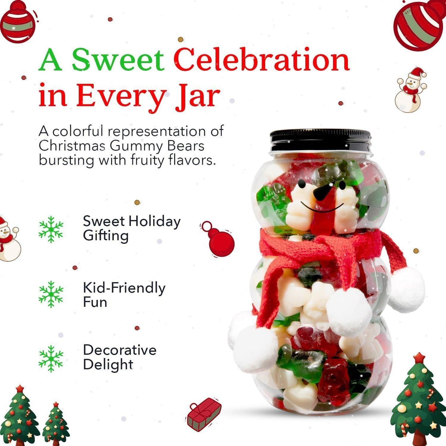 Gummy Bear Snowman Candy Jar | Delightful Gummy Bears Jar Gift with Red Scarf | A Sweet Stuffed Winter Treat for Christmas - Loomini