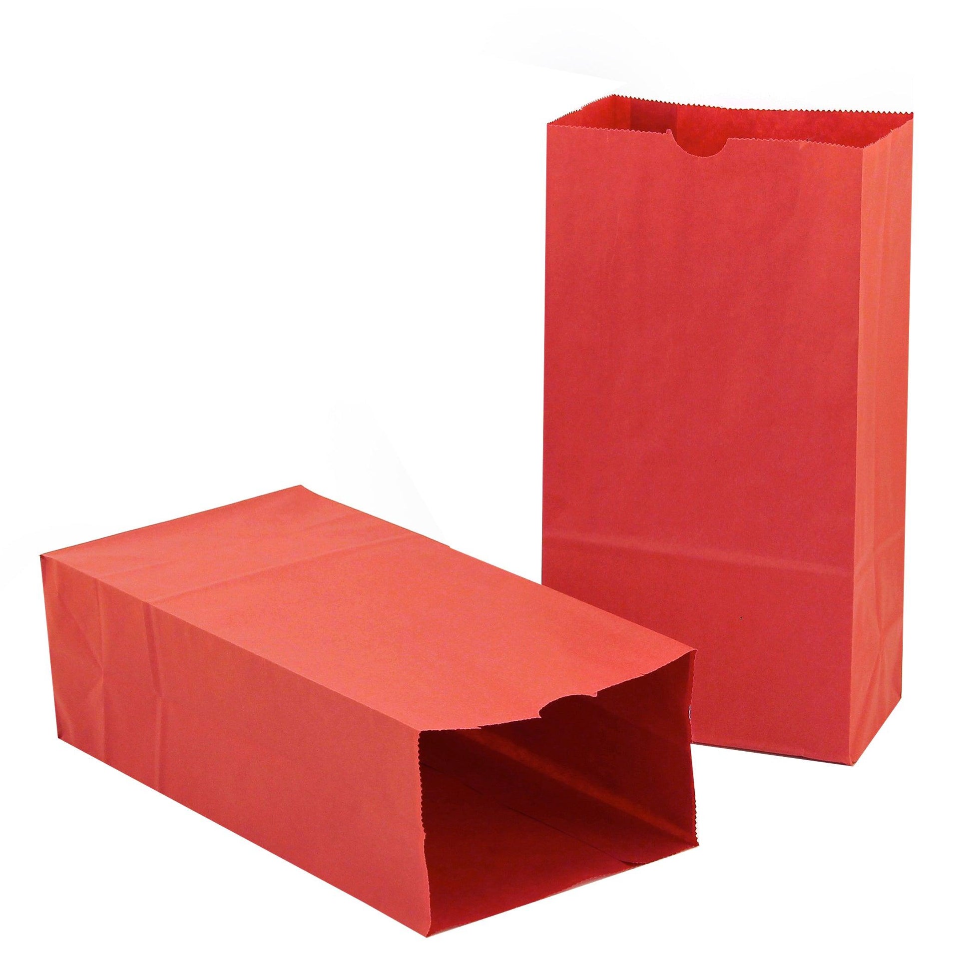 Gusseted Paper Bags, #6 (6" x 3.5" x 11"), Red, Pack of 50 - Loomini