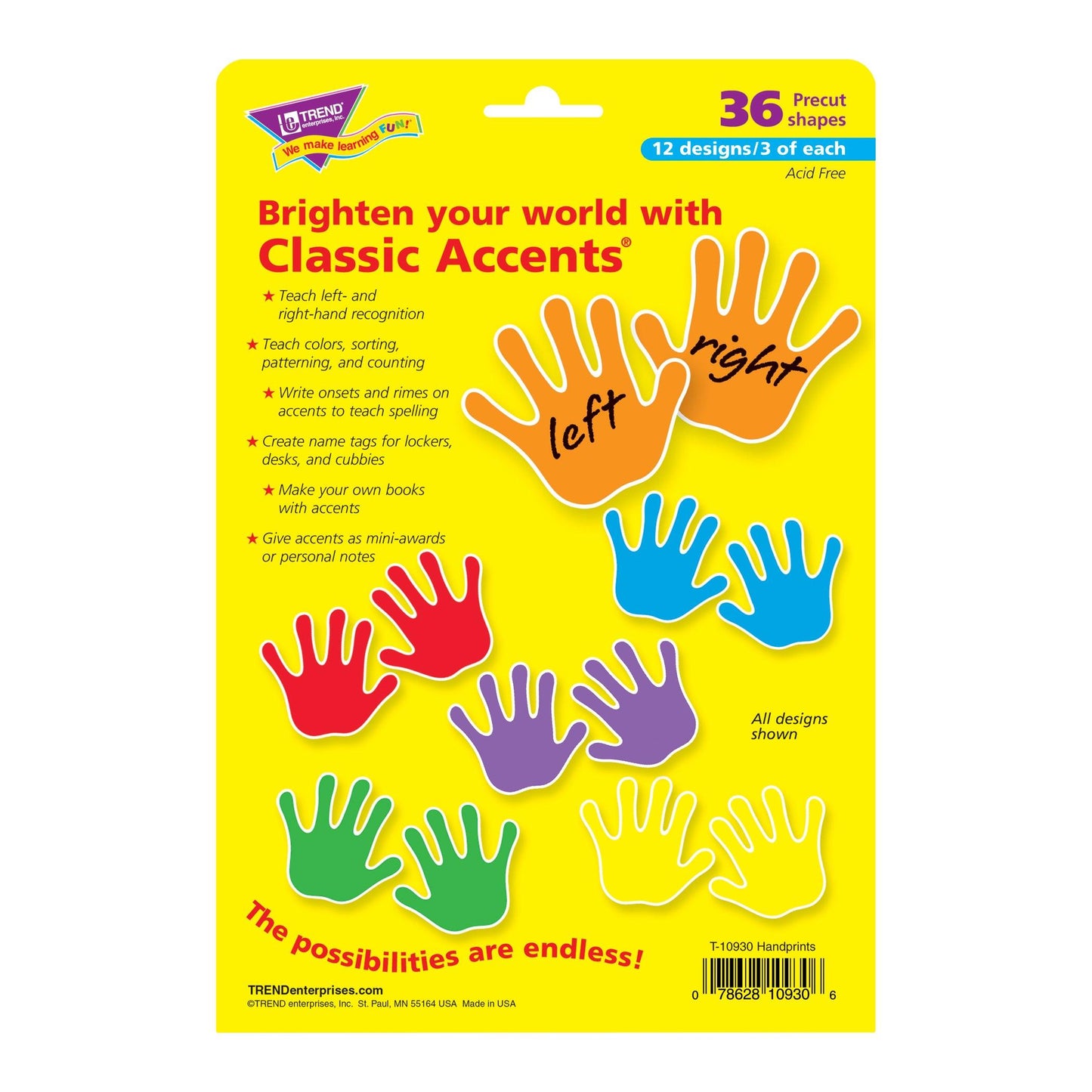 Handprints Classic Accents® Variety Pack, 36 Per Pack, 3 Packs - Loomini