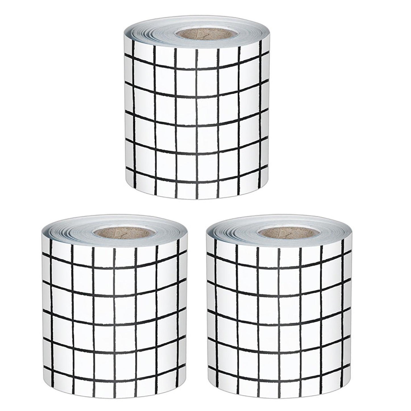 Happily Ever Elementary Creatively Inspired Black & White Grid Rolled Straight Bulletin Board Borders, 65 Feet Per Roll, Pack of 3 - Loomini