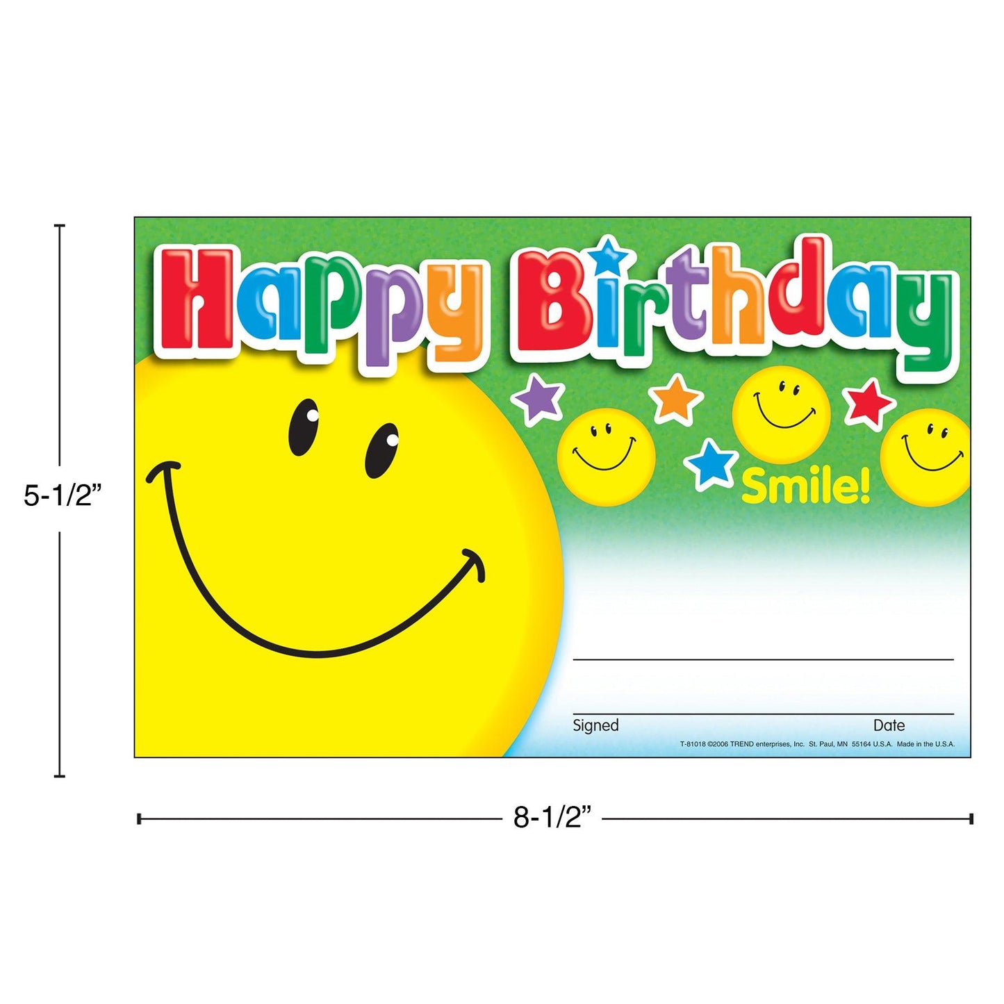 Happy Birthday Smile Recognition Awards, 30 Per Pack, 6 Packs - Loomini