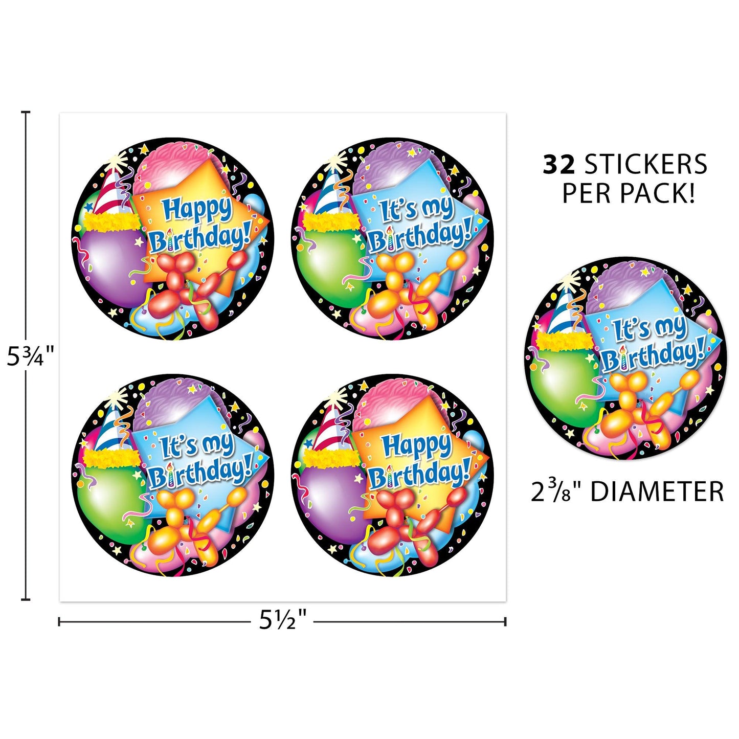 Happy Birthday Wear 'Em Badges, 32 Per Pack, 6 Packs - Loomini