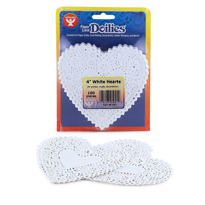 Heart Doilies, White, 4", 100 Per Pack, 6 Packs - Loomini