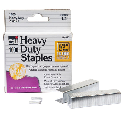 Heavy Duty Staples, 1/2 Inch Leg Length, Carbon Steel, Silver, 1000 Per Pack, 6 Packs - Loomini