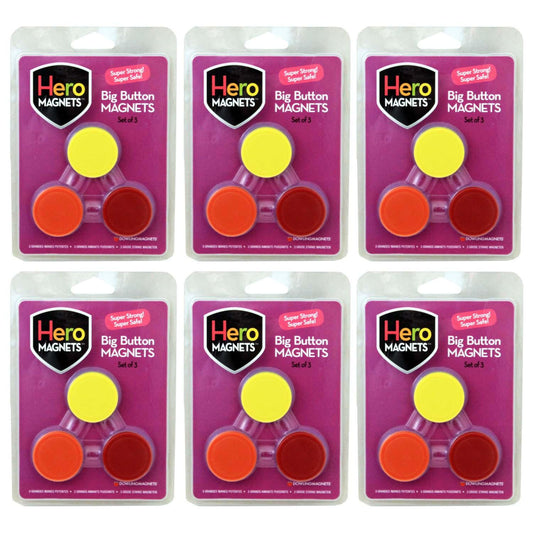 Hero Magnets: Big Button Magnets, 3 Per Pack, 6 Packs - Loomini