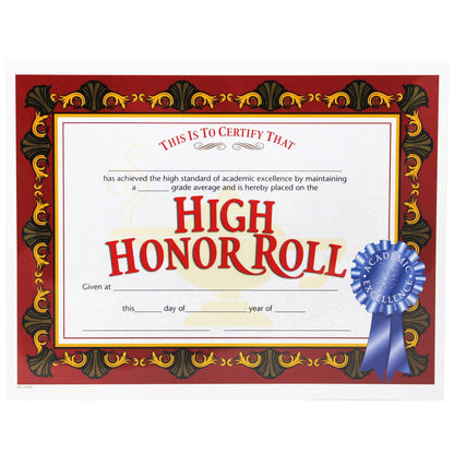 High Honor Roll Certificate, 30 Per Pack, 3 Packs - Loomini
