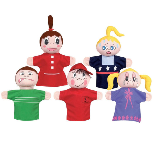 How Am I Feeling Hand Puppet Set, Caucasian, Pack of 5 - Loomini