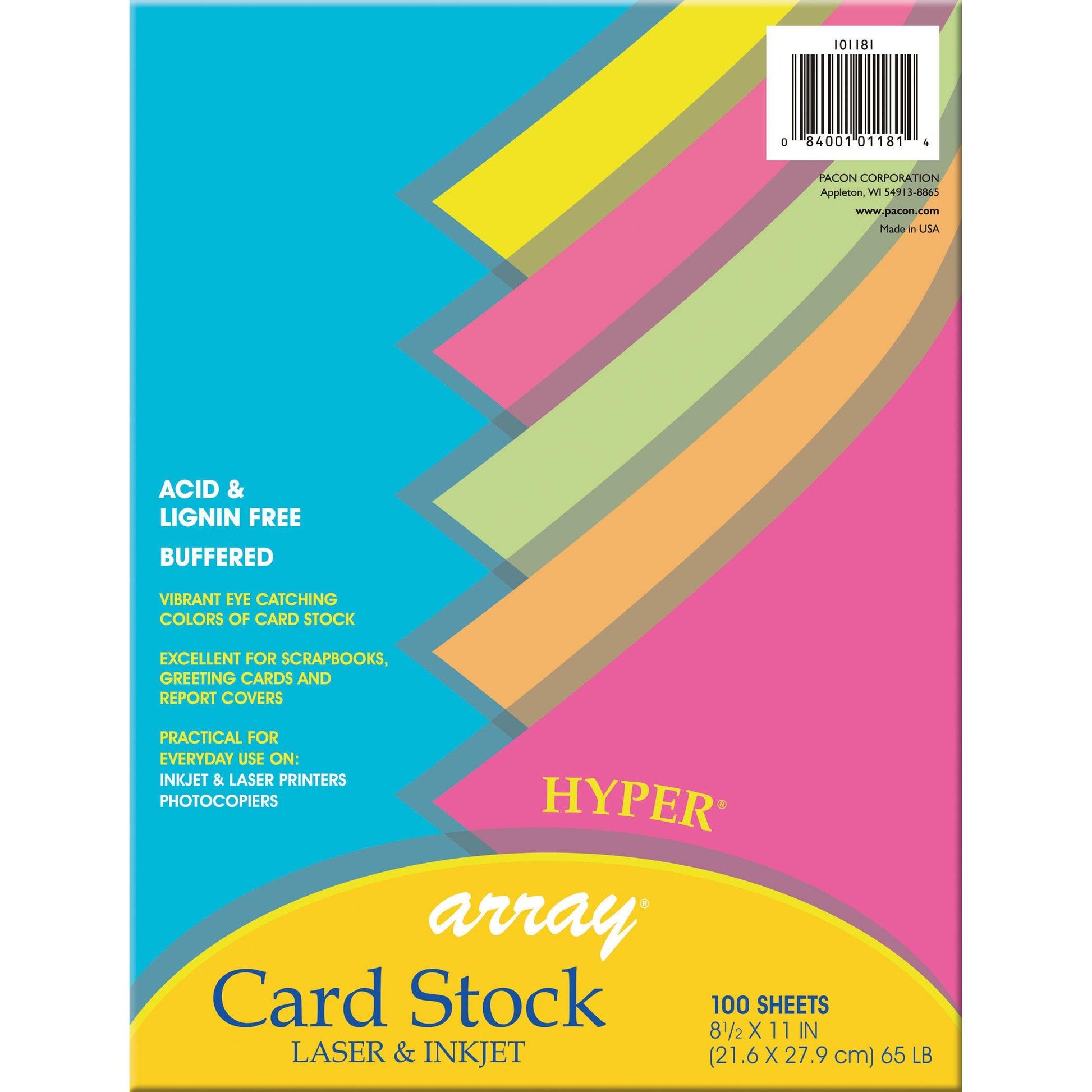 Hyper Card Stock, 5 Assorted Colors, 8-1/2" x 11", 100 Sheets - Loomini