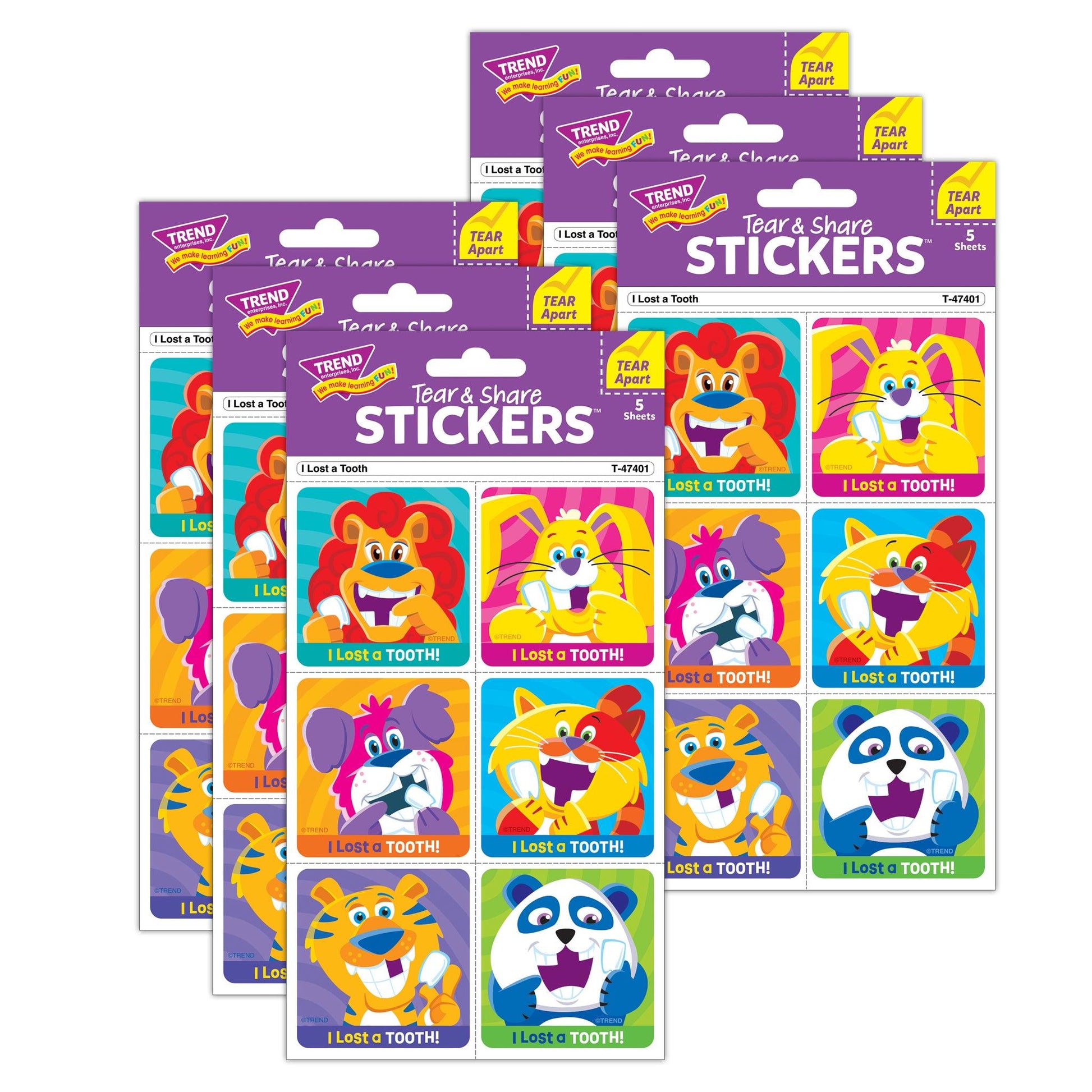 I Lost A Tooth Tear & Share Stickers®, 30 Per Pack, 6 Packs - Loomini