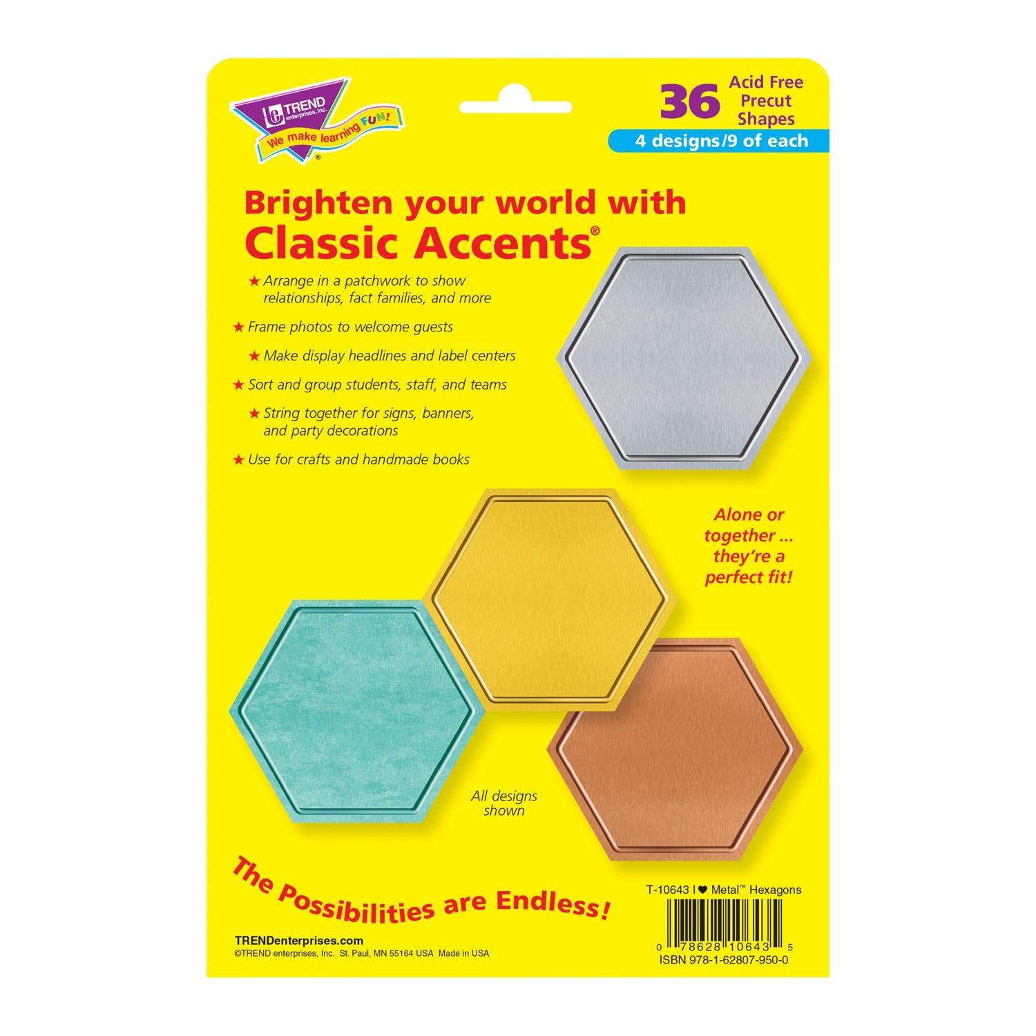 I ♥ Metal™ Hexagons Classic Accents® Variety Pack, 36 Per Pack, 3 Packs - Loomini