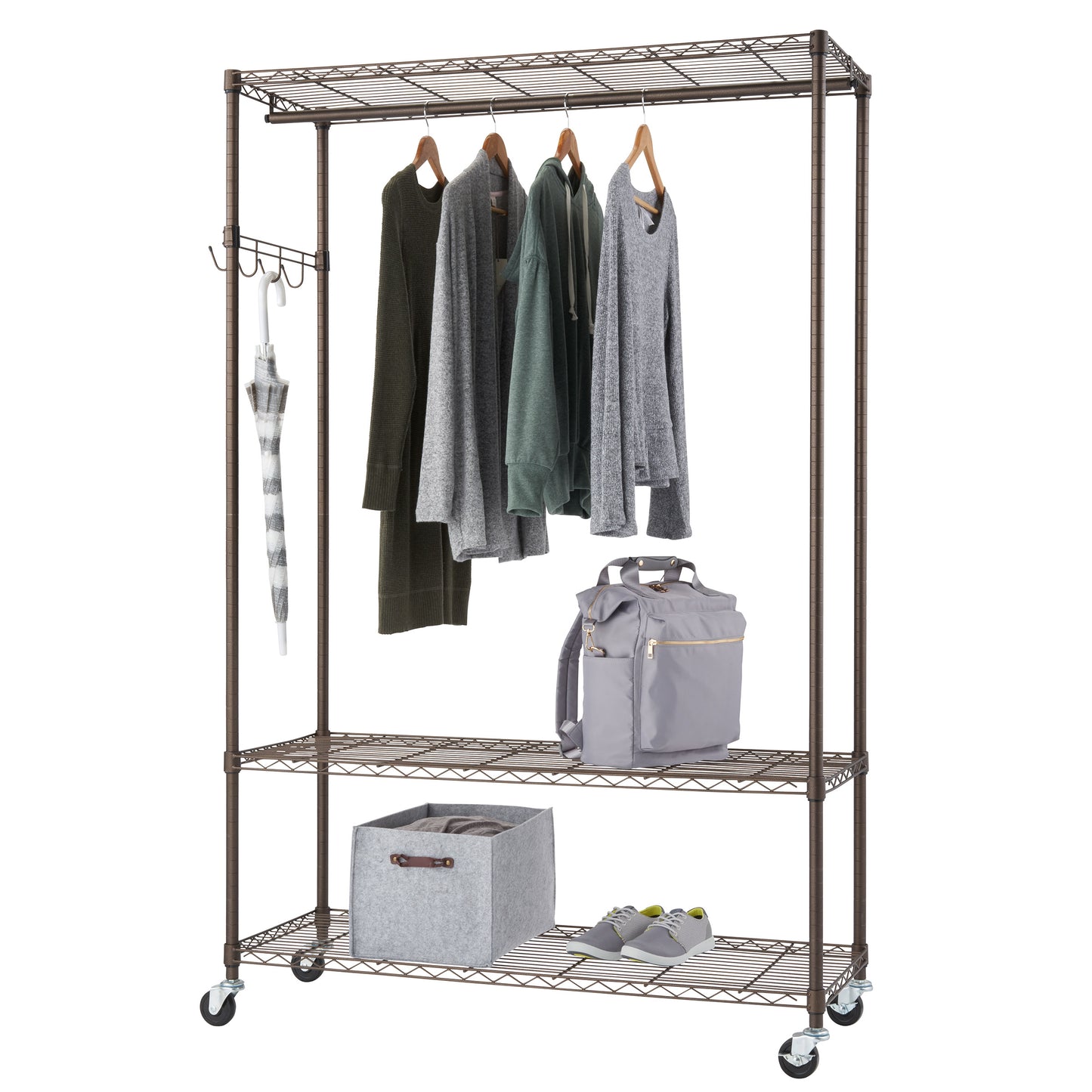 TRINITY Bronze Rolling Garment Rack