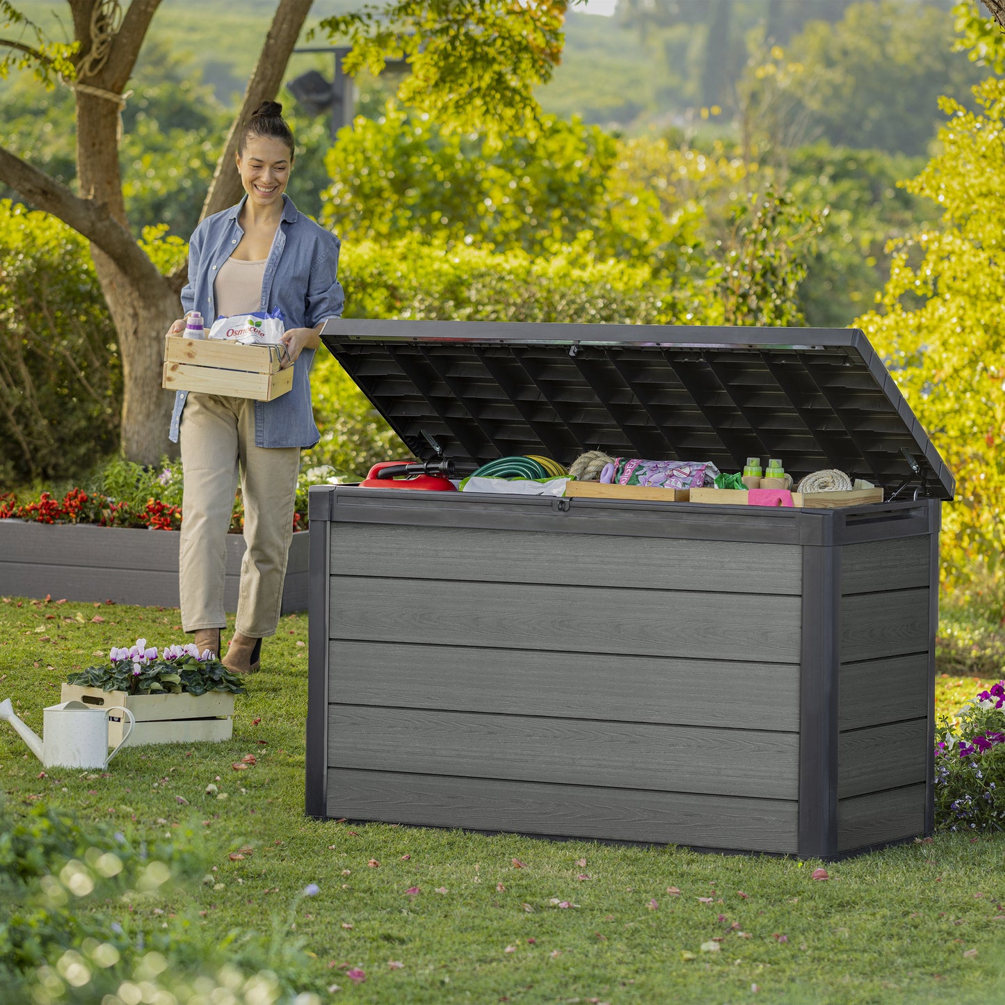 Cortina 200 Gallon Large Resin Deck Box for Patio Outdoor Storage