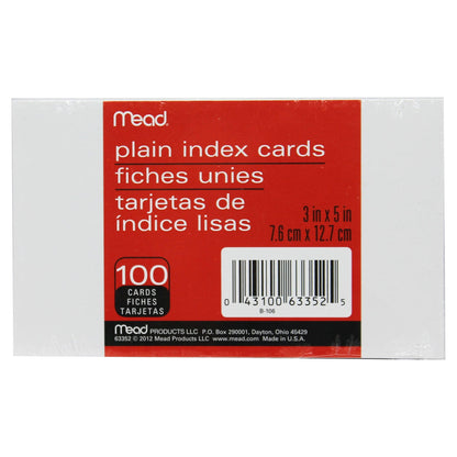 Index Cards, Plain, 3 x 5, 100 Per Pack, 12 Packs - Loomini